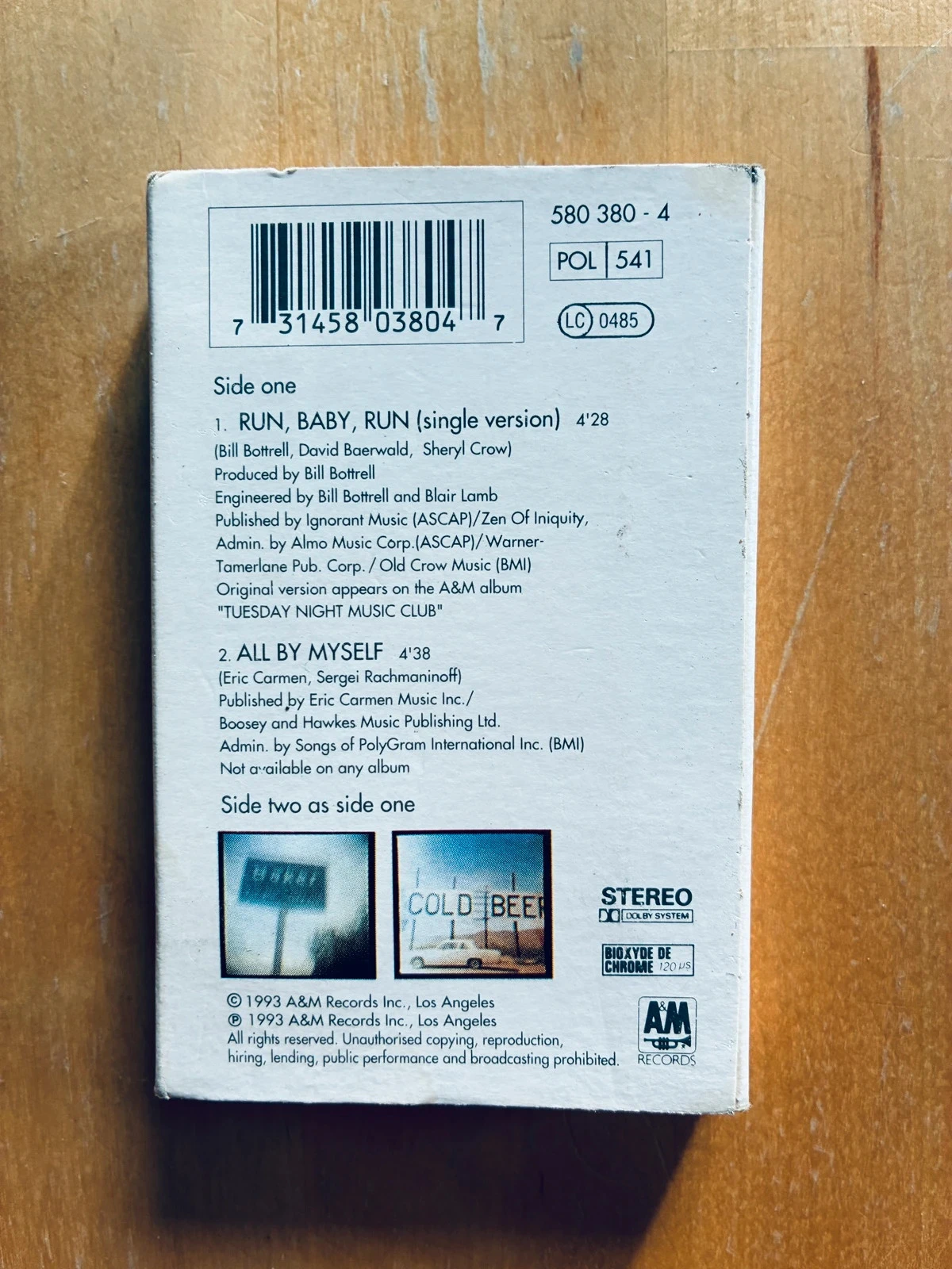 Audiocassette single 2 titels Sheryl Crow Run baby Run. – photo 2